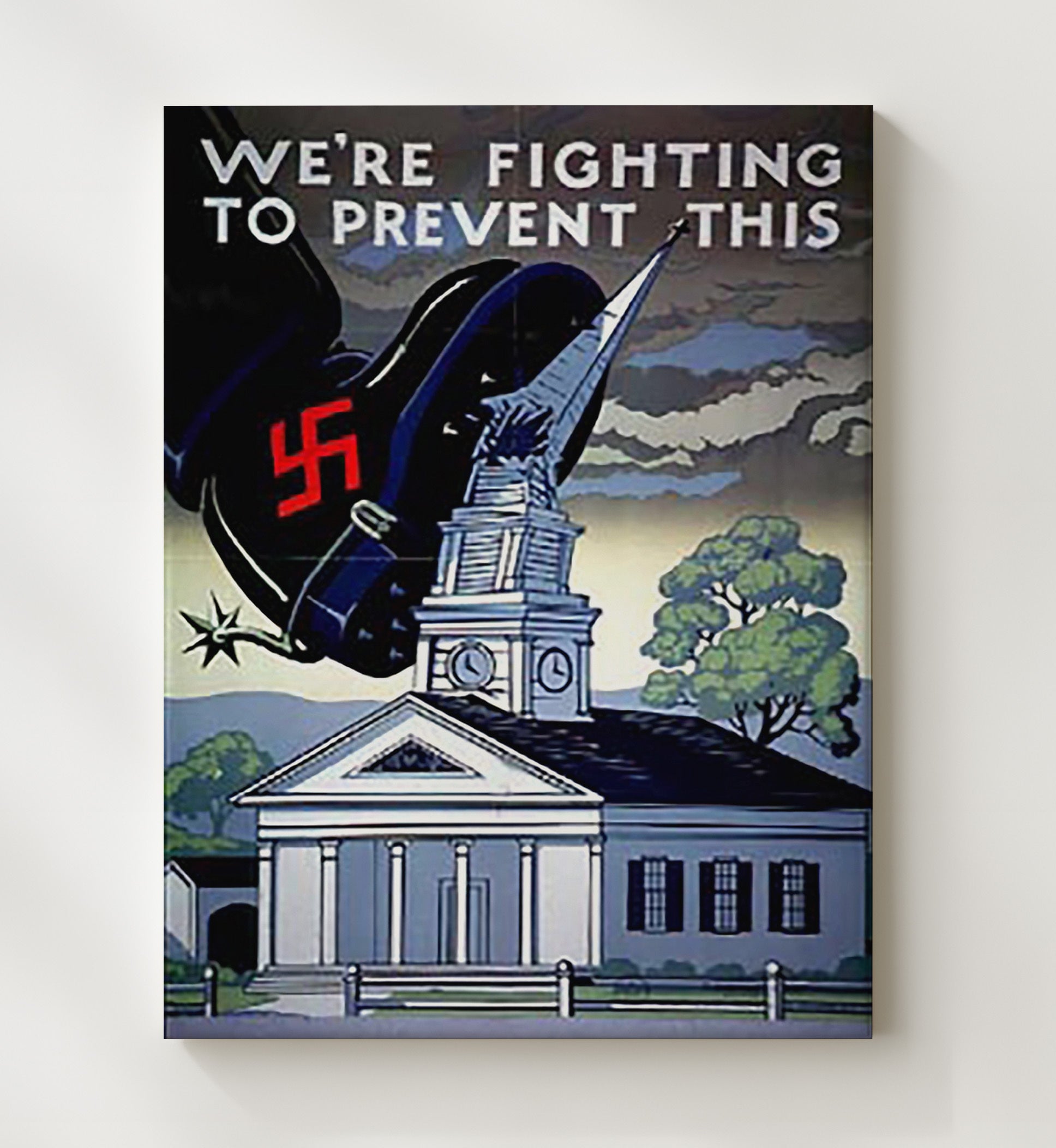 Vintage War Poster - Fighting to Prevent - Stomp the Swastika Vintage War Wall Art - 20x24 Canvas