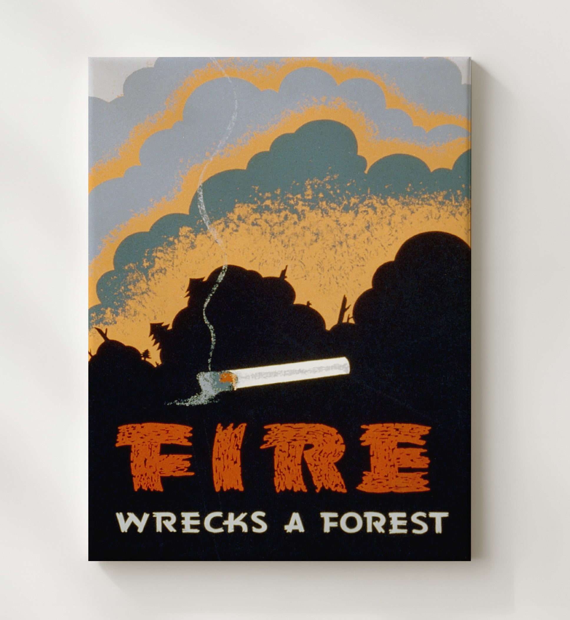 Vintage War Poster - Fire Wrecks a Forest - Dont Let a Spark Win the Battle Vintage War Wall Art - 20x24 Canvas