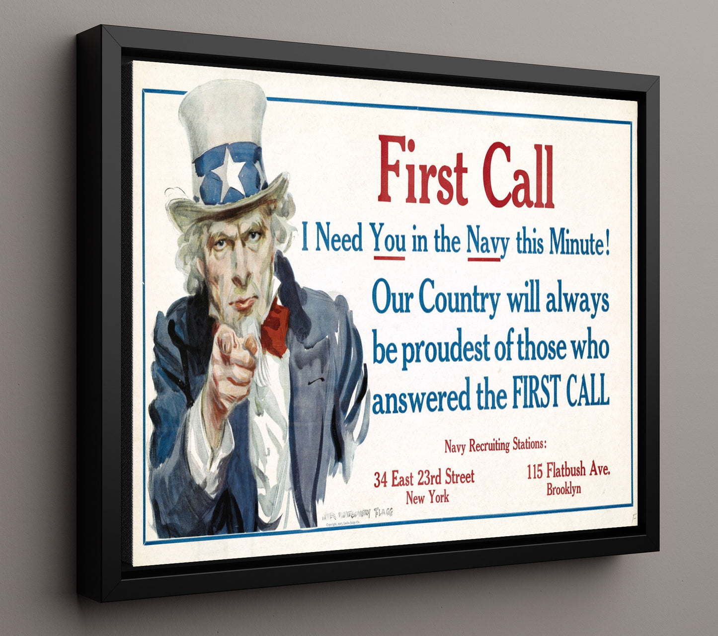 First Call - Uncle Sam's Dial Tone war poster wall art 16x20 Framed Canvas