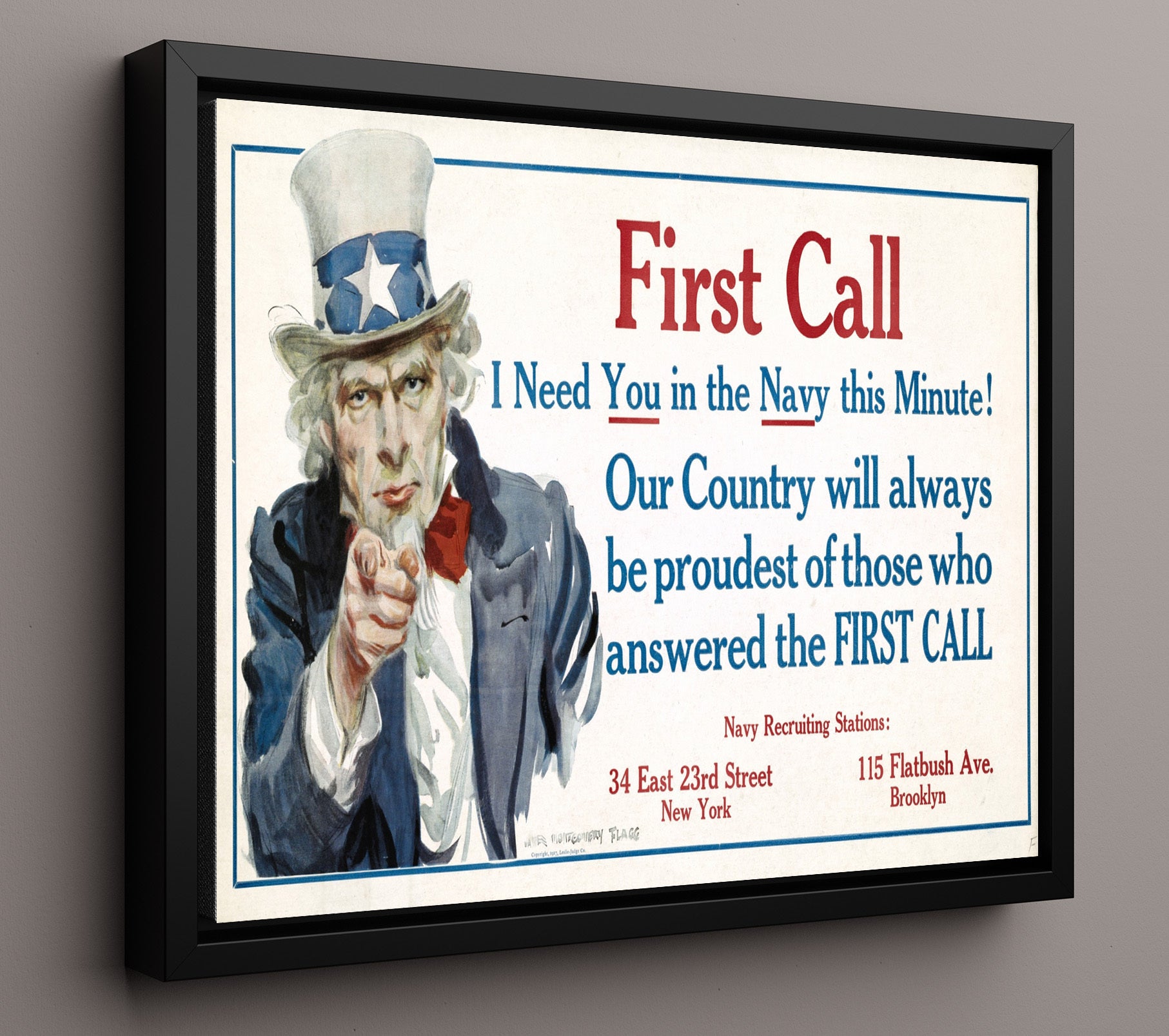 First Call - Uncle Sam's Dial Tone war poster wall art 16x20 Framed Canvas
