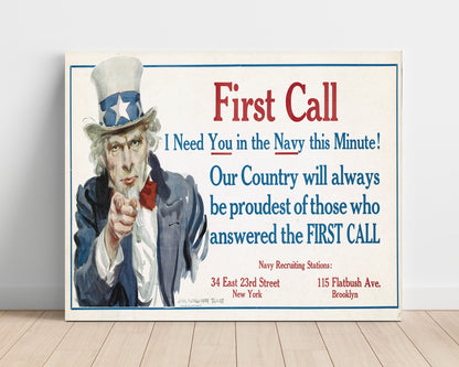 Vintage War Poster Unframed- First Call - Uncle Sams Dial Tone