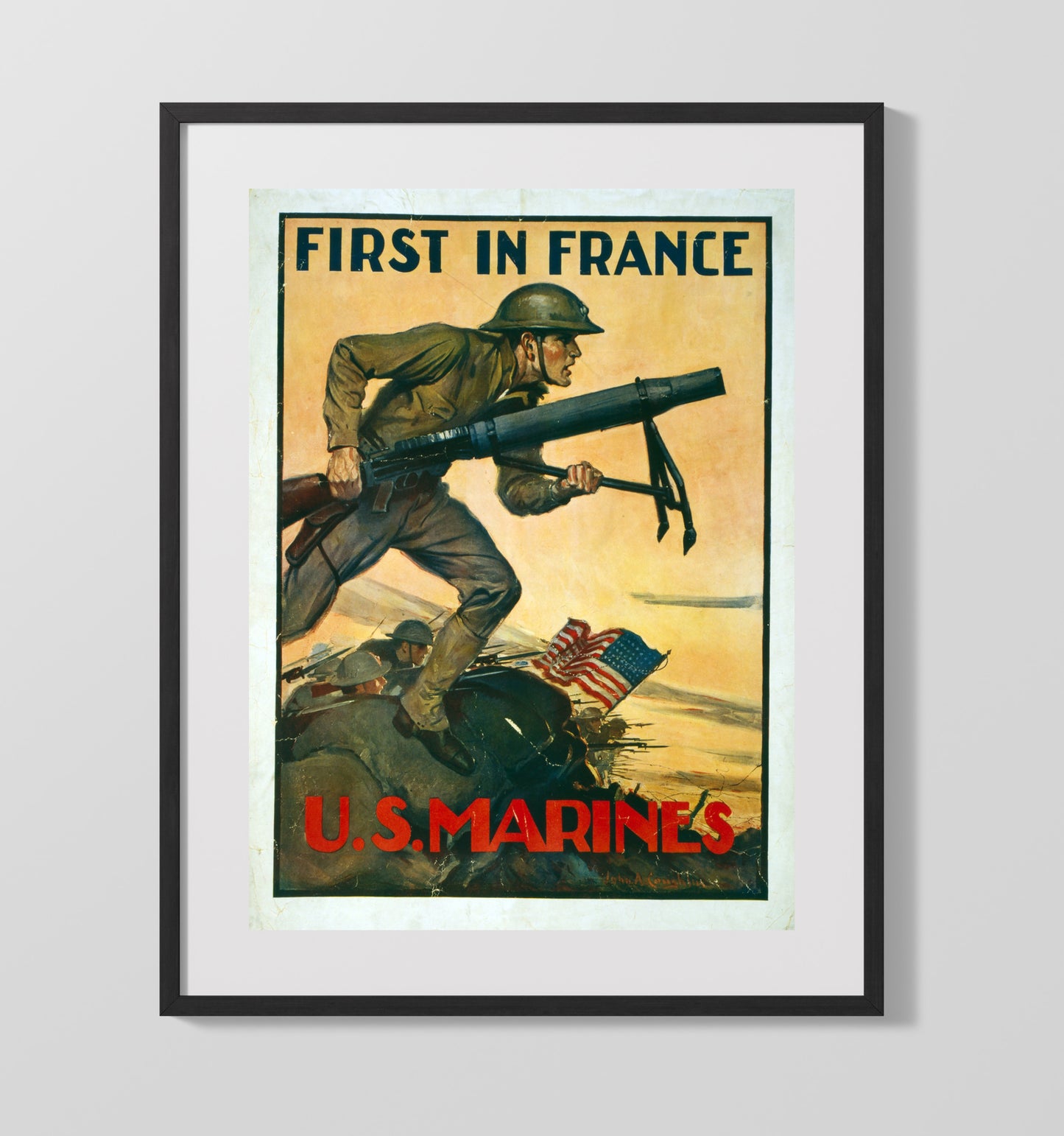 First In France U.S. Marines war poster wall art 16x20 Gallery Frame