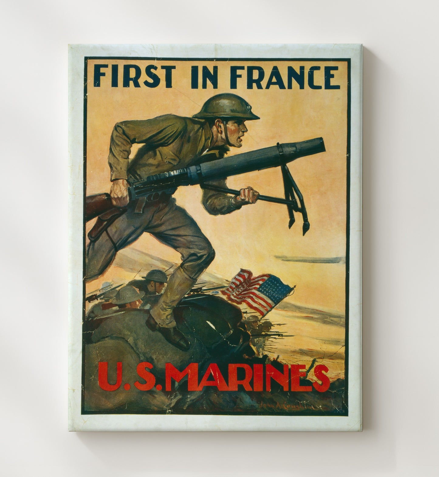 First In France U.S. Marines war poster wall art 20x24 Canvas