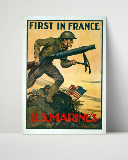 Vintage War Poster Unframed- First In France US Marines