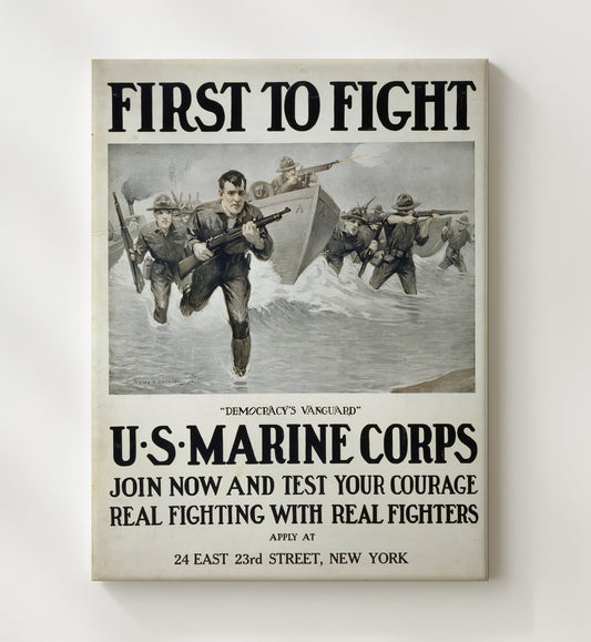 First to Fight U.S. Marine Corps vintage war poster canvas wall art 20x24 Canvas