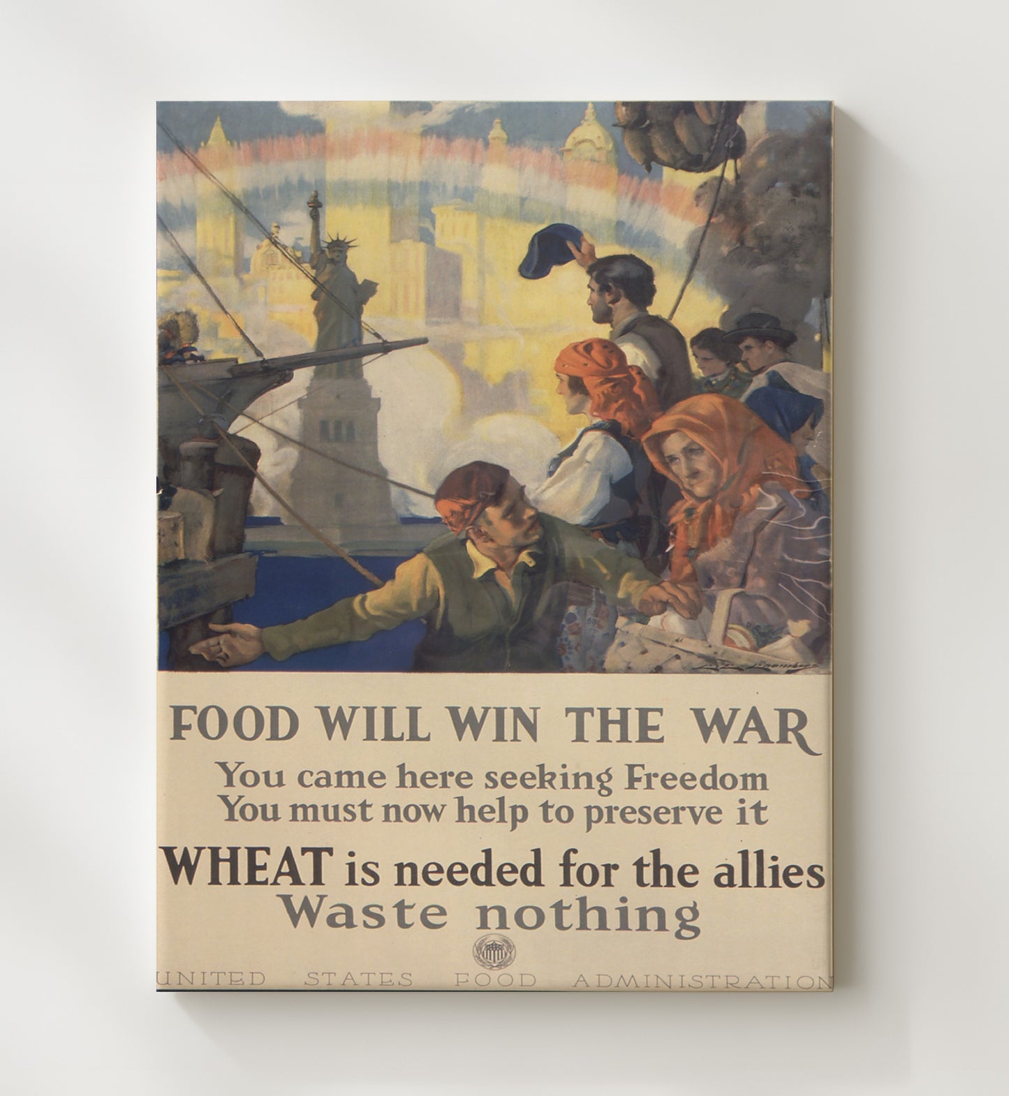 Vintage War Poster - Food Will Win The War - Wheat Power Vintage War Wall Art - 20x24 Canvas