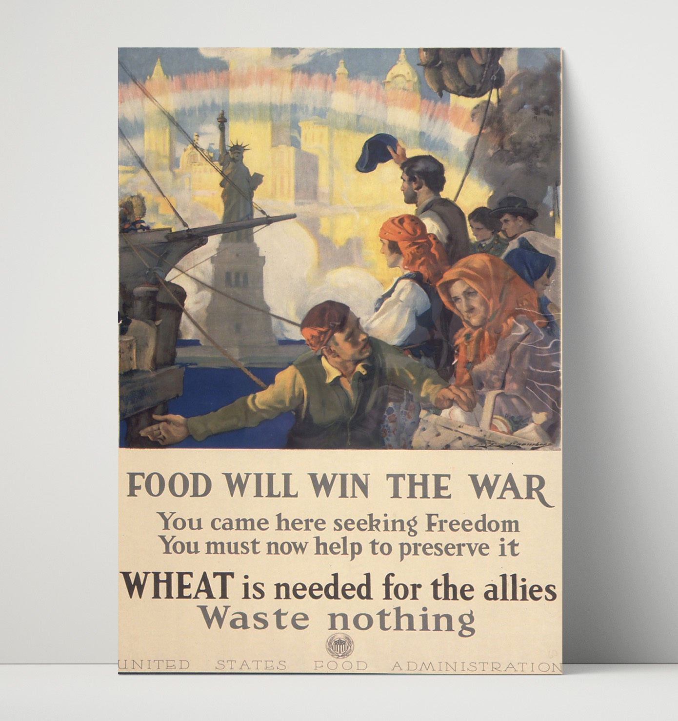 Vintage War Poster - Food Will Win The War - Wheat Power Vintage War Wall Art - 16x20 Unframed Print