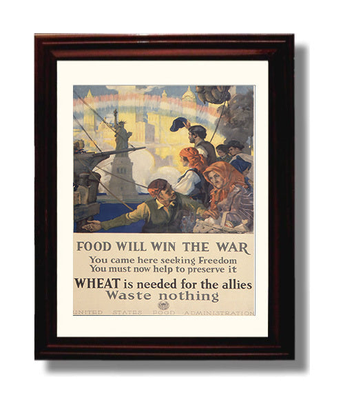 Vintage War Poster - Food Will Win The War - Wheat Power Vintage War Wall Art - 8x10 Beveled Frame