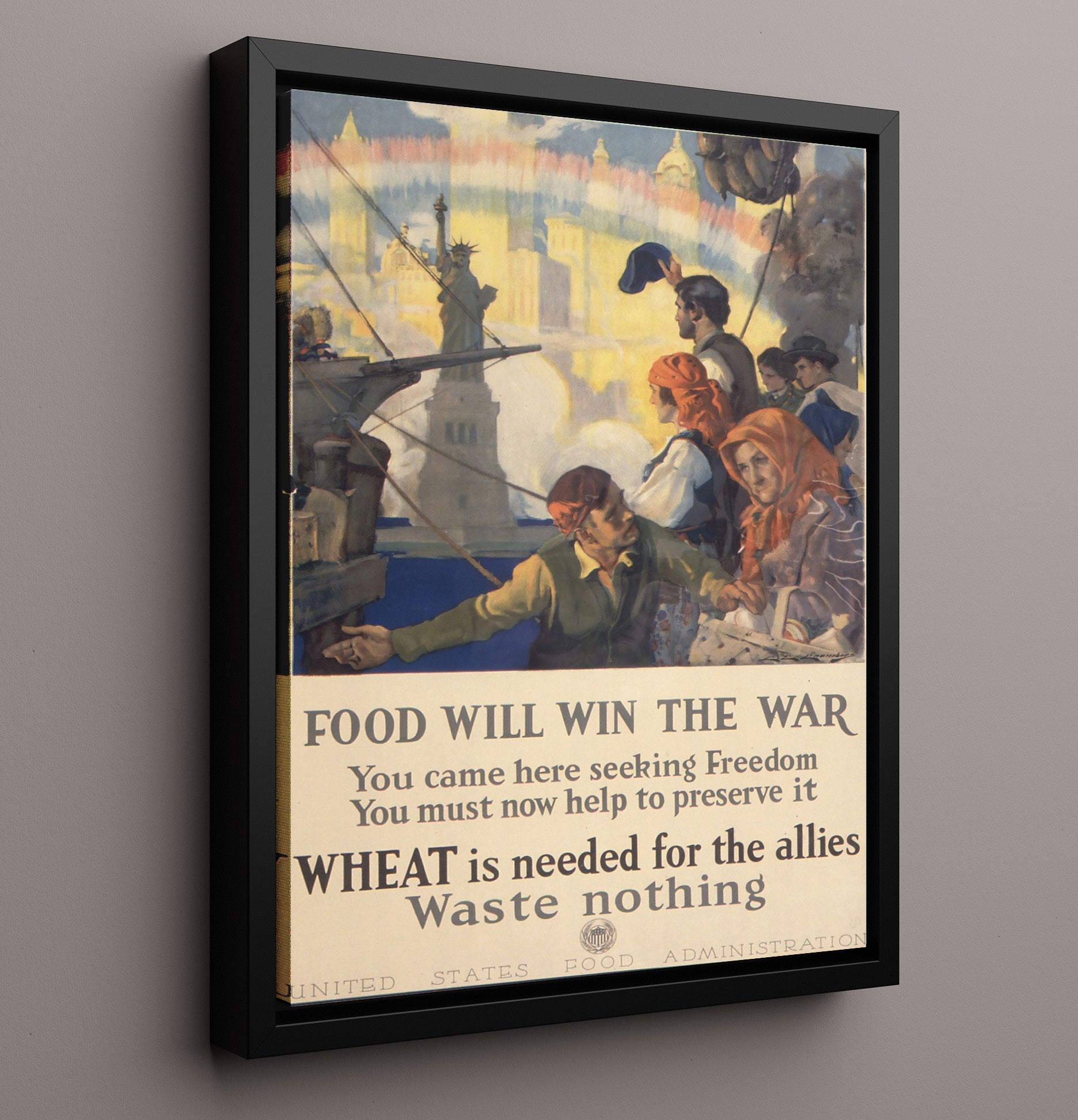 Vintage War Poster - Food Will Win The War - Wheat Power Vintage War Wall Art - 16x20 Framed Canvas