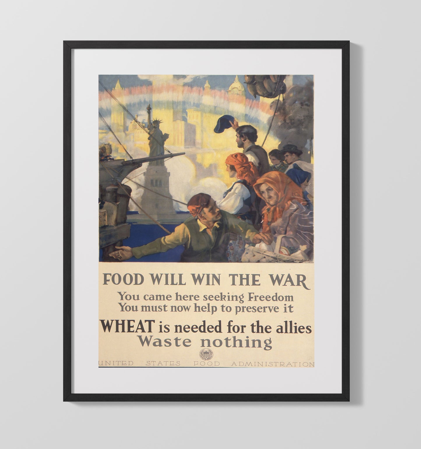 Vintage War Poster - Food Will Win The War - Wheat Power Vintage War Wall Art - 16x20 Gallery Frame