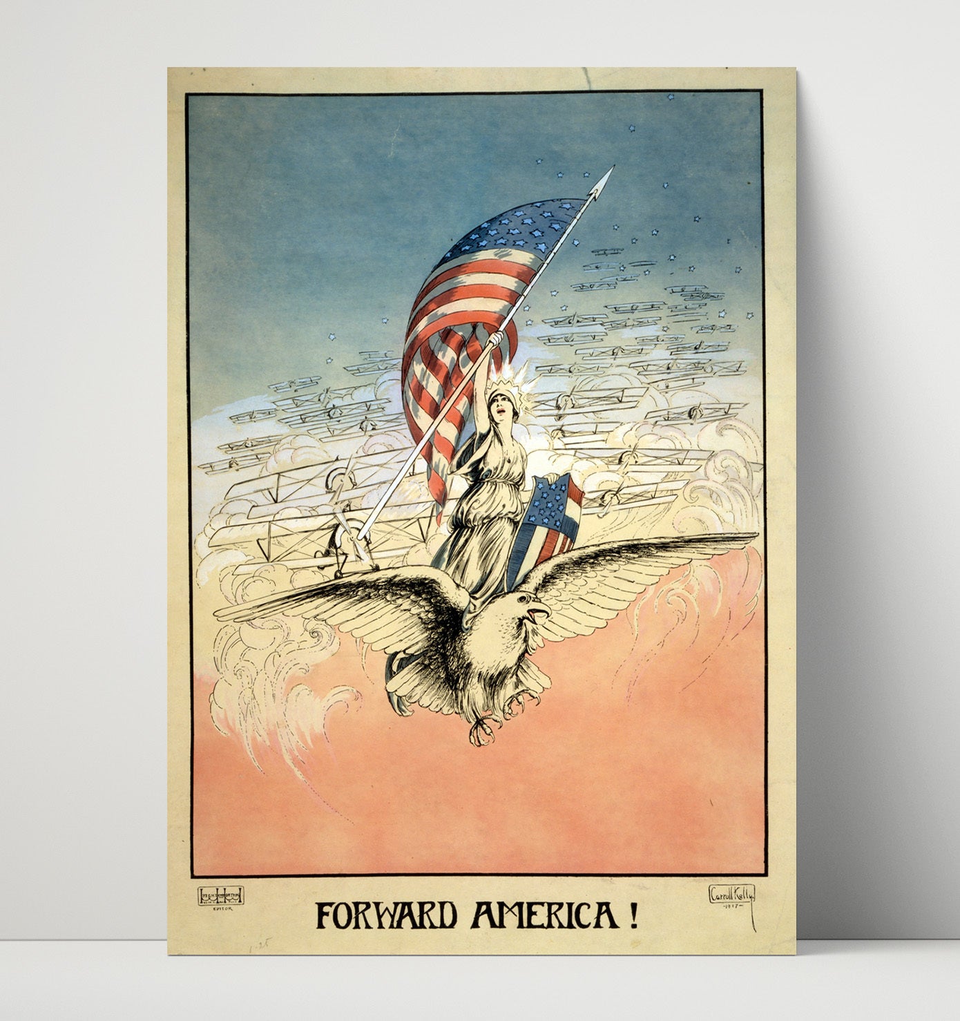 Vintage War Poster - Forward America WWI Vintage War Wall Art - 16x20 Unframed Print
