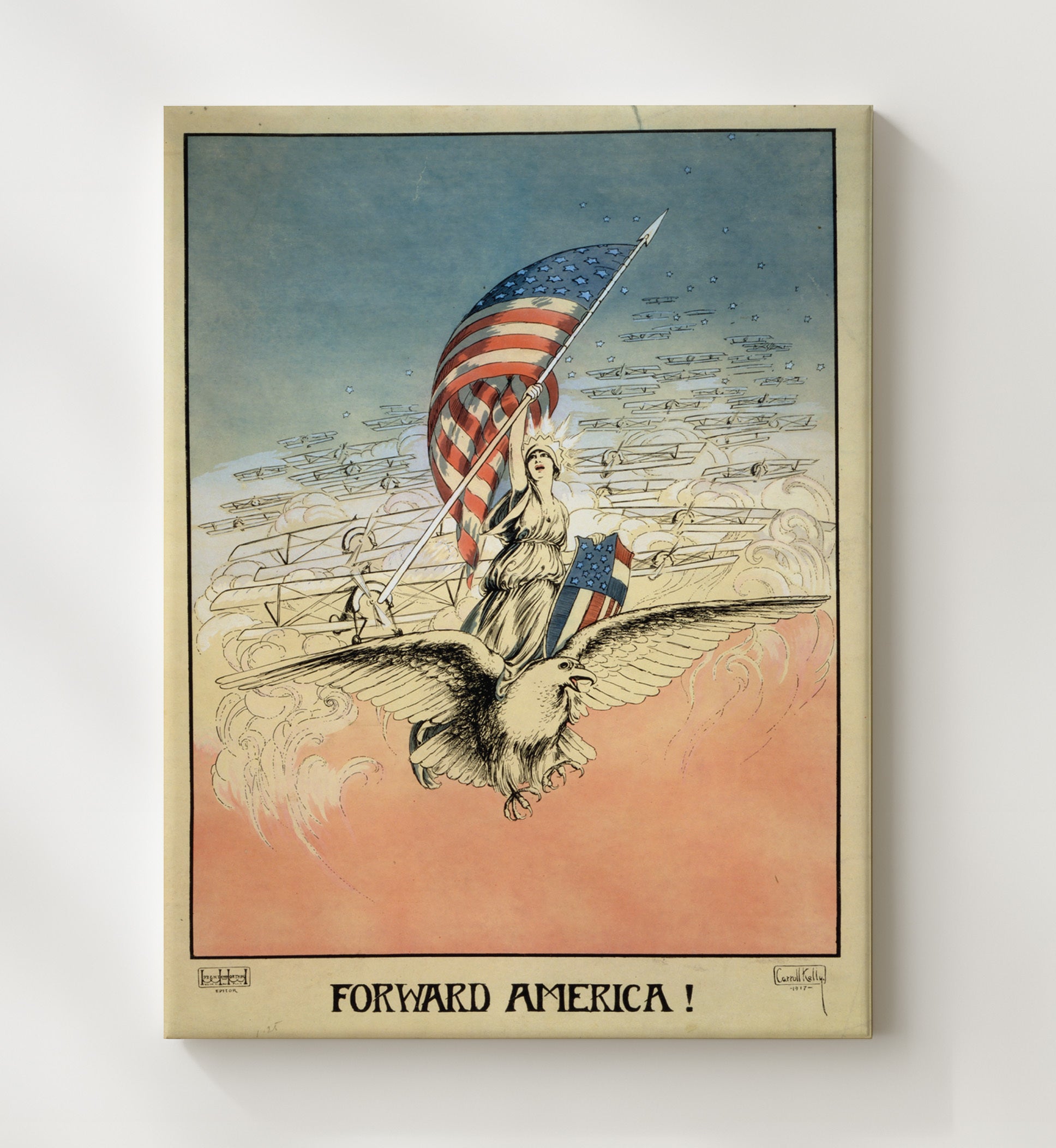 Vintage War Poster - Forward America WWI Vintage War Wall Art - 20x24 Canvas