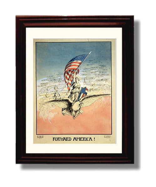 Vintage War Poster - Forward America WWI Vintage War Wall Art - 8x10 Beveled Frame