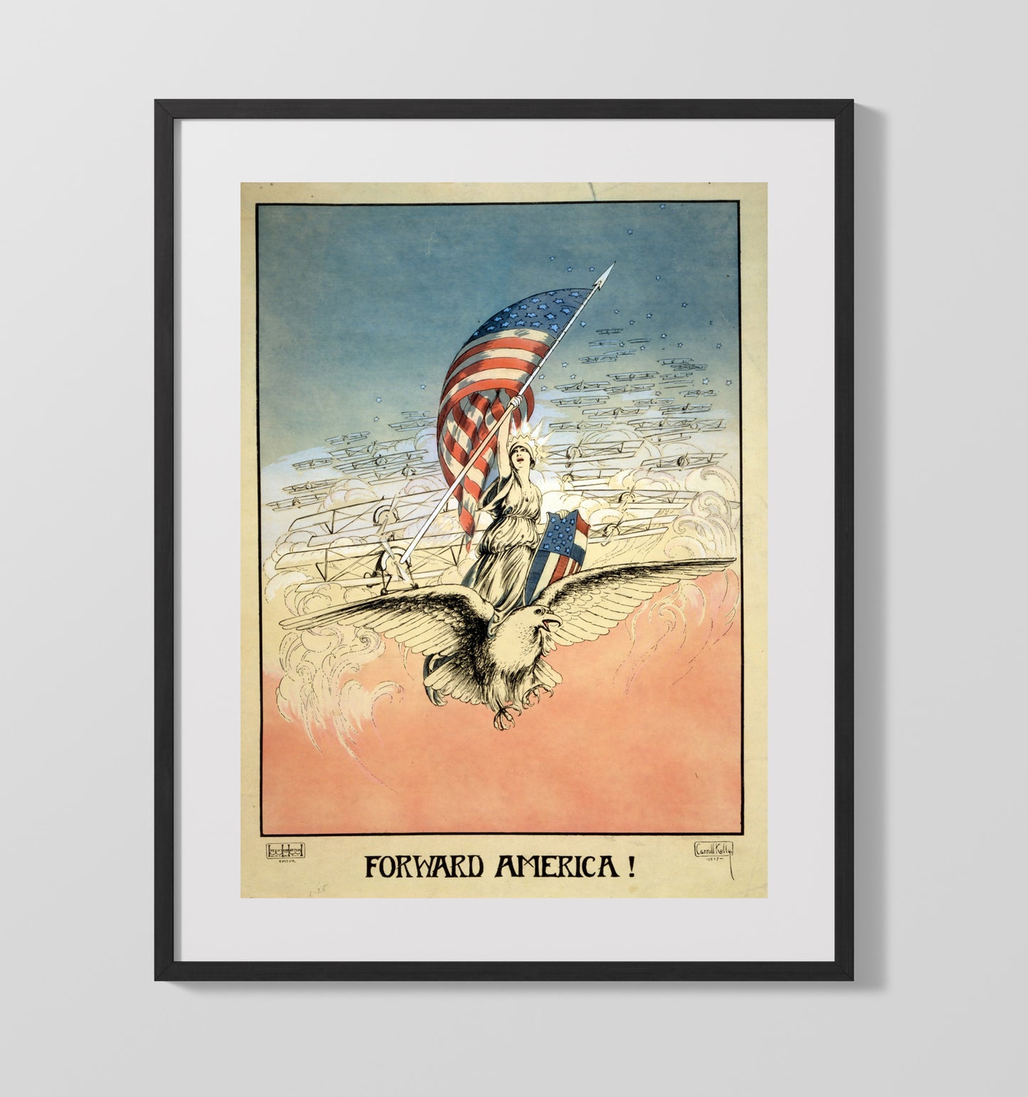 Vintage War Poster - Forward America WWI Vintage War Wall Art - 16x20 Gallery Frame