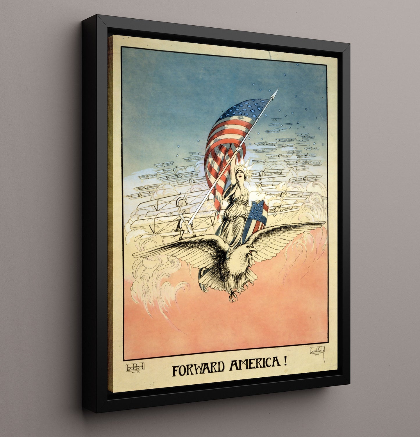 Forward America WWI war poster wall art 16x20 Framed Canvas