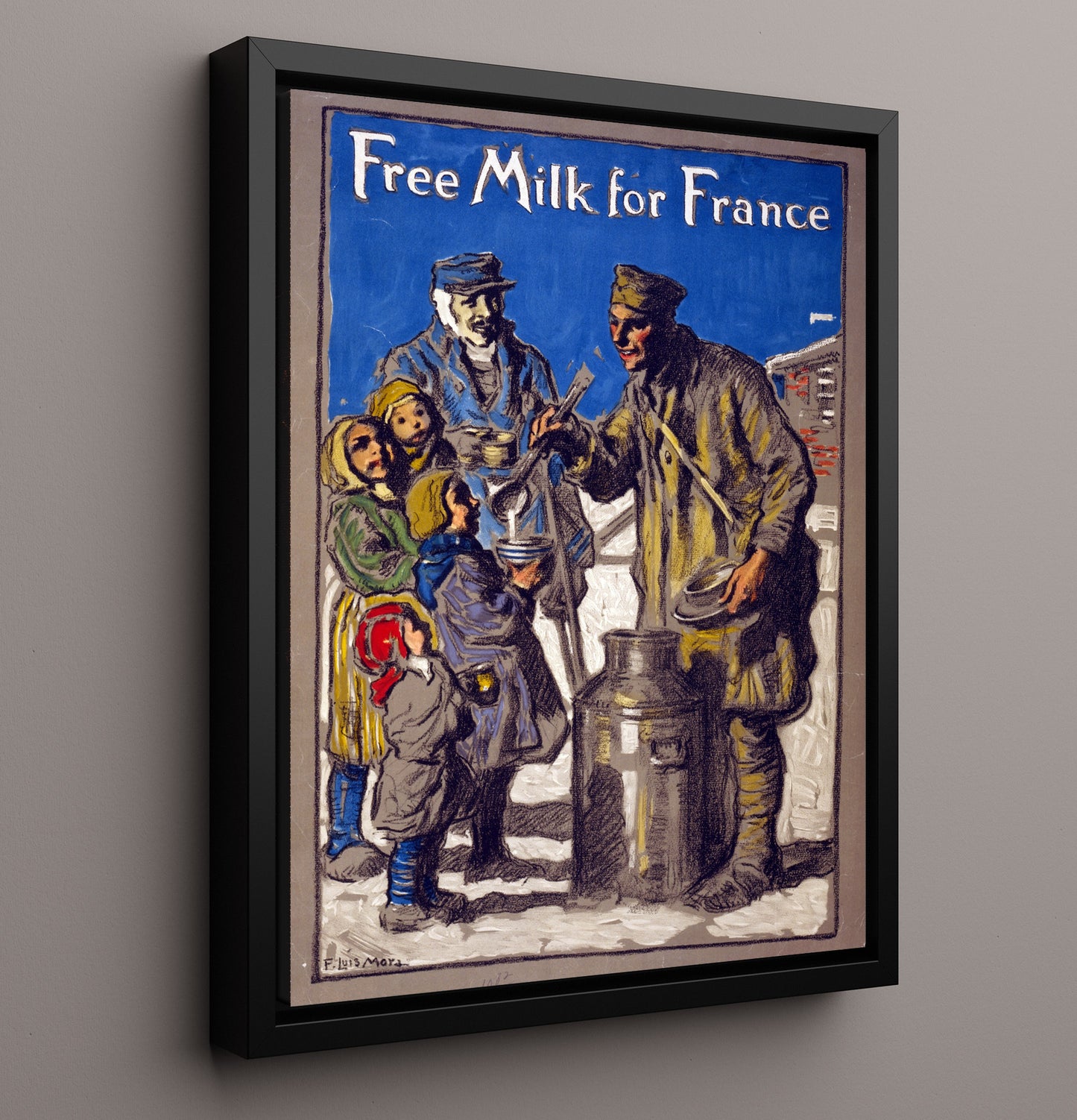 Free Milk for France war poster wall art 16x20 Framed Canvas