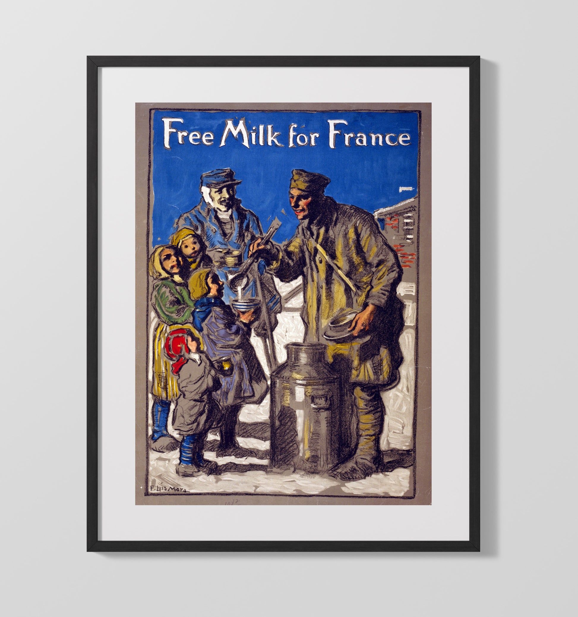 Free Milk for France war poster wall art 16x20 Gallery Frame