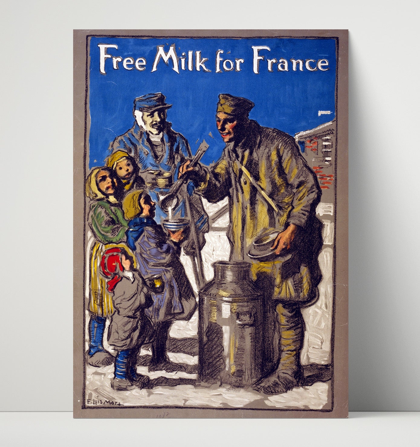 Vintage War Poster - Free Milk for France Vintage War Wall Art - 16x20 Unframed Print