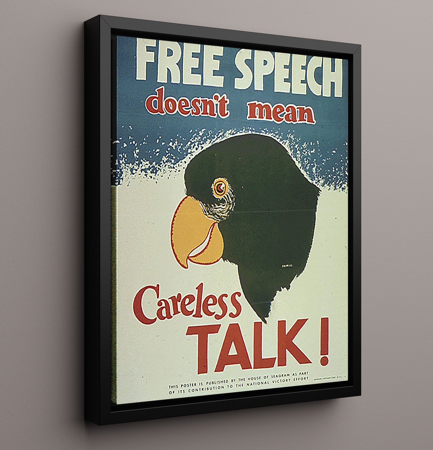 Free Speech Does Not Mean Careless Talk war poster wall art 16x20 Framed Canvas