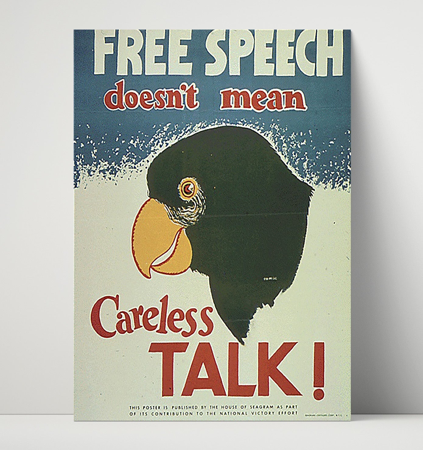 Vintage War Poster - Free Speech Does Not Mean Careless Talk Vintage War Wall Art - 16x20 Unframed Print