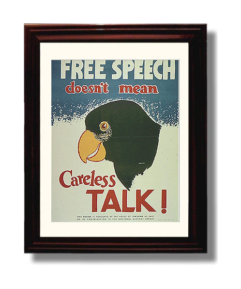Free Speech Does Not Mean Careless Talk war poster wall art 8x10 Beveled Frame
