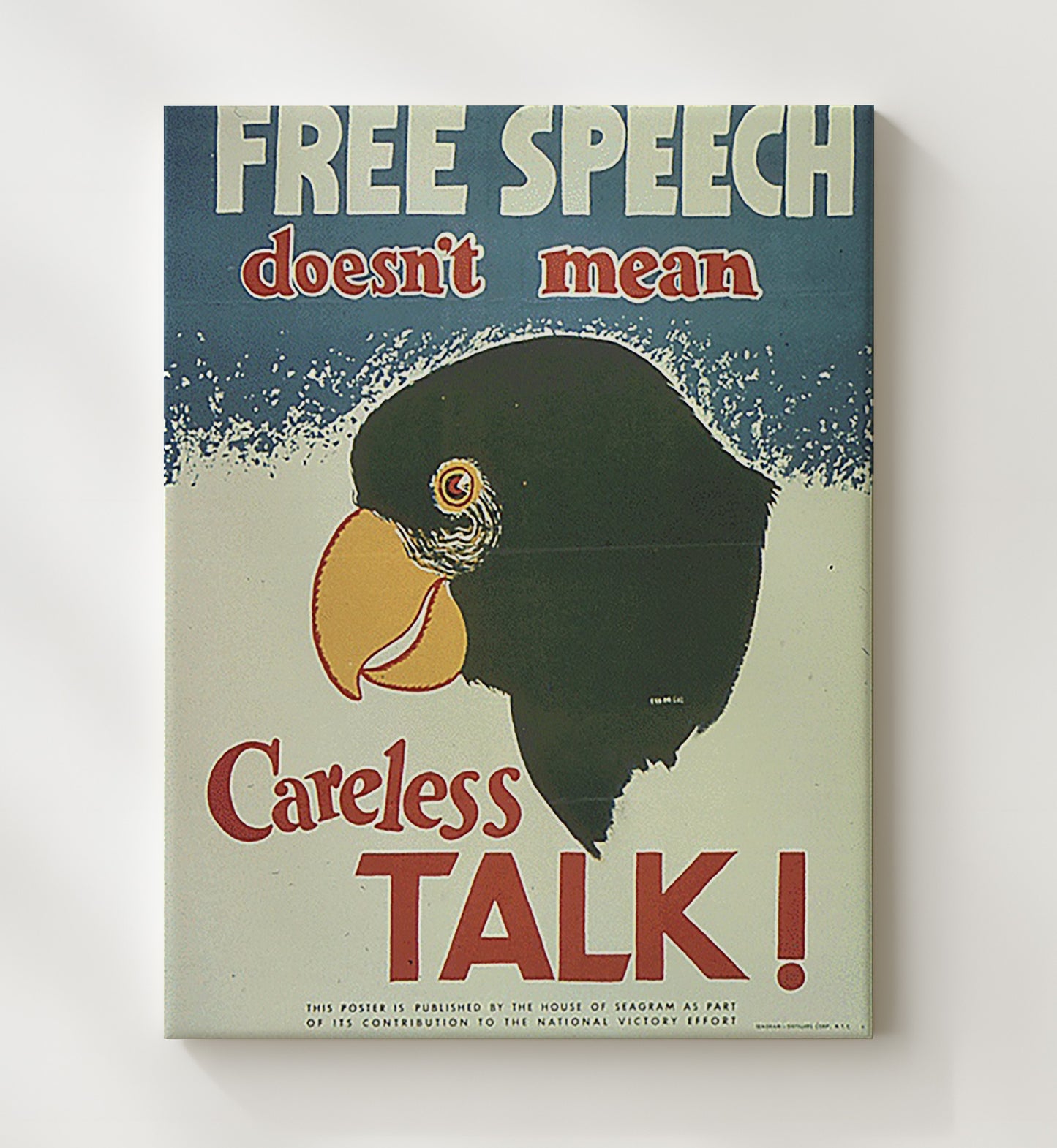 Free Speech Does Not Mean Careless Talk war poster wall art 20x24 Canvas