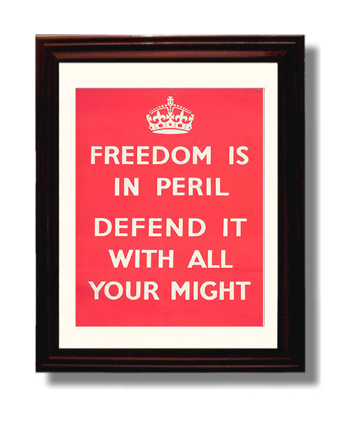 Vintage War Poster - Freedom In Peril - Defend Mightily Vintage War Wall Art - 8x10 Beveled Frame
