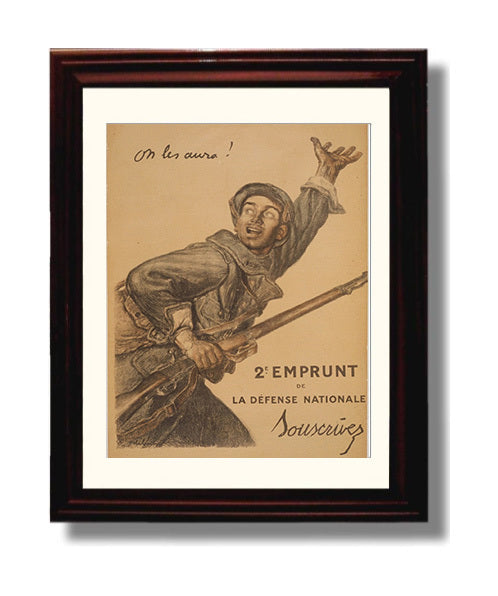 Vintage War Poster - French Soldier Charge - Onward Vintage War Wall Art - 8x10 Beveled Frame