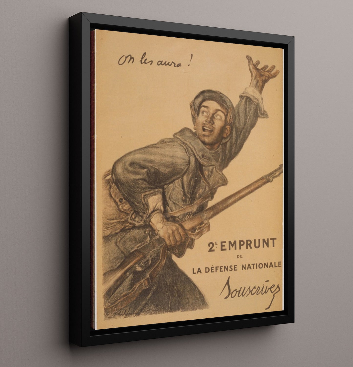 French Soldier Charge - Onward war poster wall art 16x20 Framed Canvas