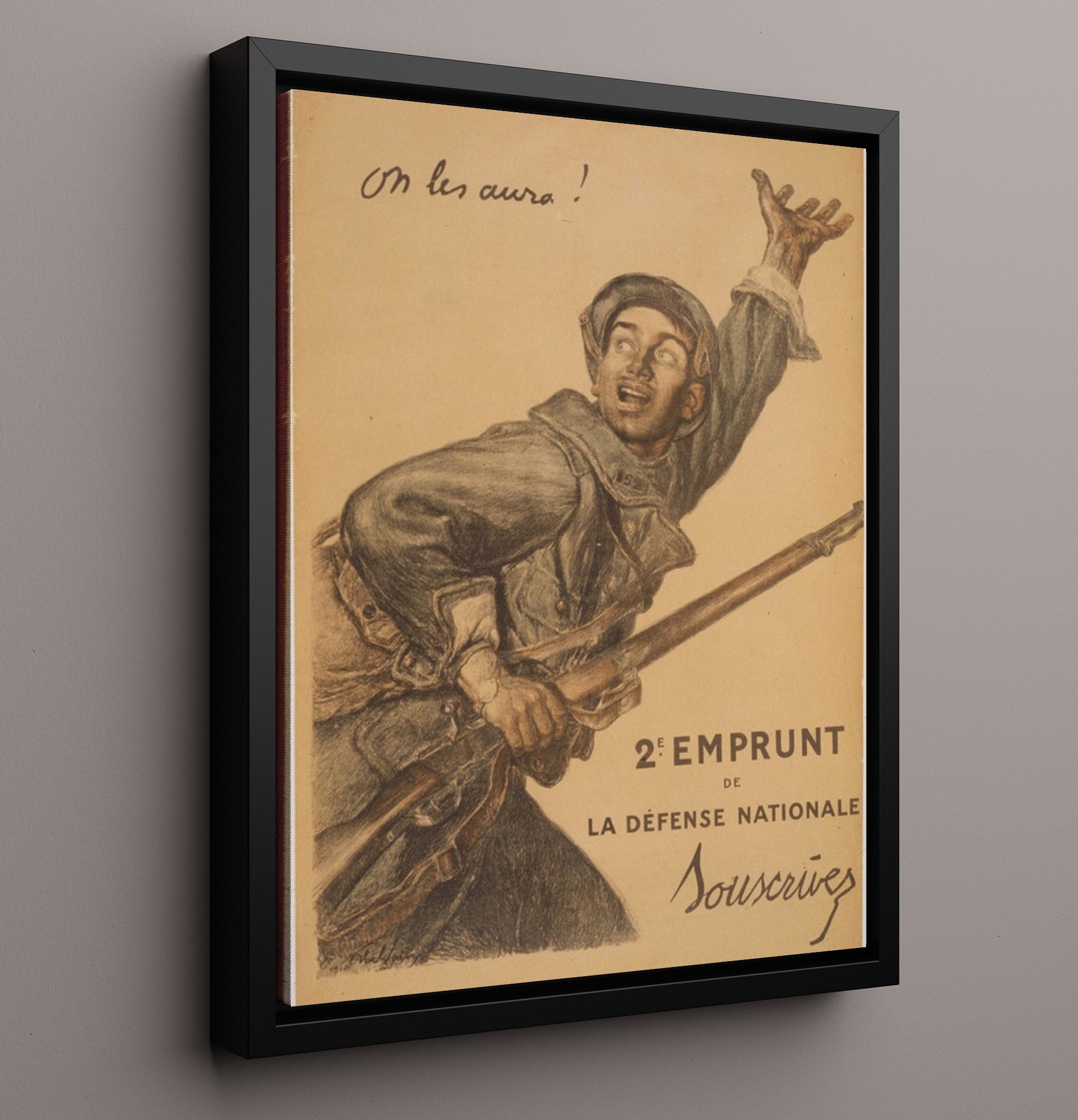 French Soldier Charge - Onward war poster wall art 16x20 Framed Canvas
