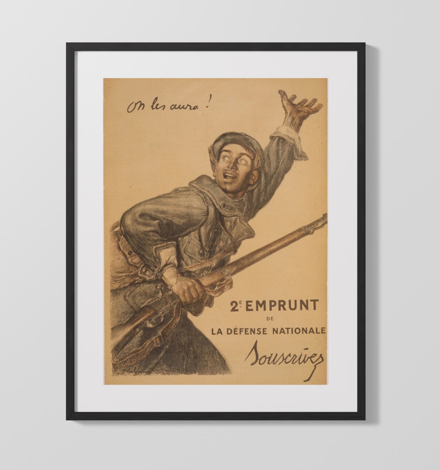 French Soldier Charge - Onward war poster wall art 16x20 Gallery Frame