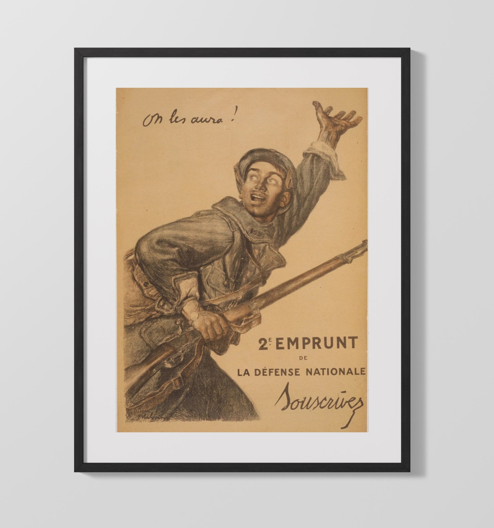 French Soldier Charge - Onward war poster wall art 16x20 Gallery Frame