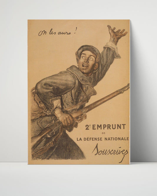 Vintage War Poster Unframed- French Soldier Charge - Onward