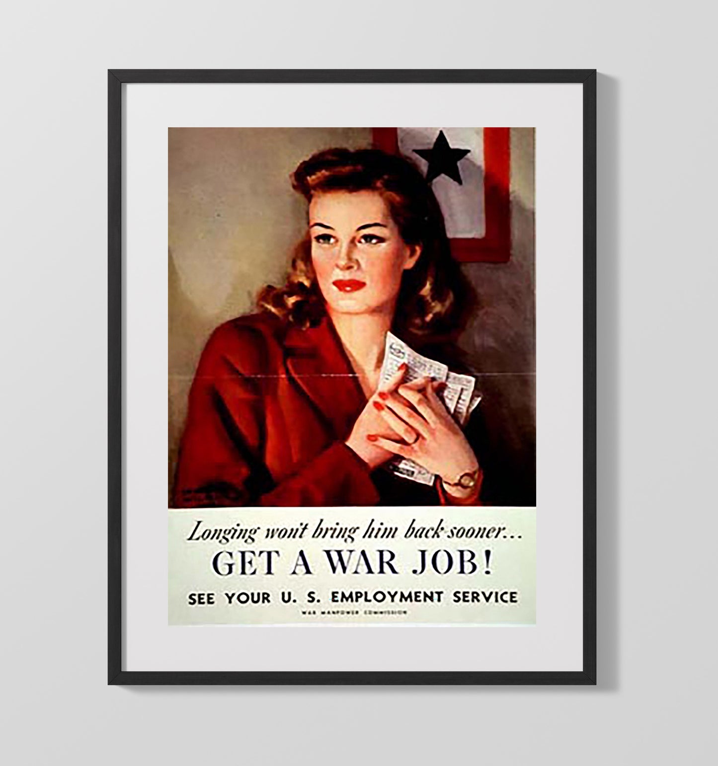 Vintage War Poster - Get a War Job - Homefront Duty Vintage War Wall Art - 16x20 Gallery Frame