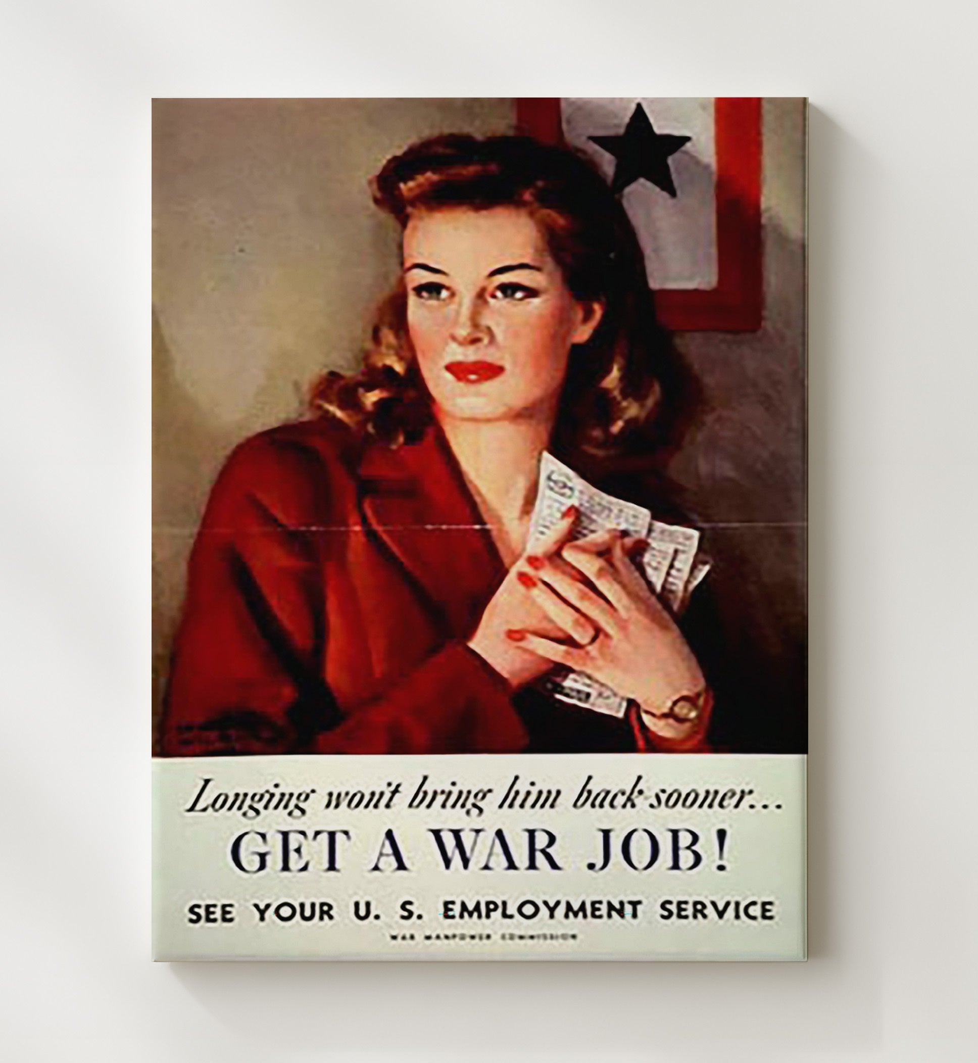 Vintage War Poster - Get a War Job - Homefront Duty Vintage War Wall Art - 20x24 Canvas