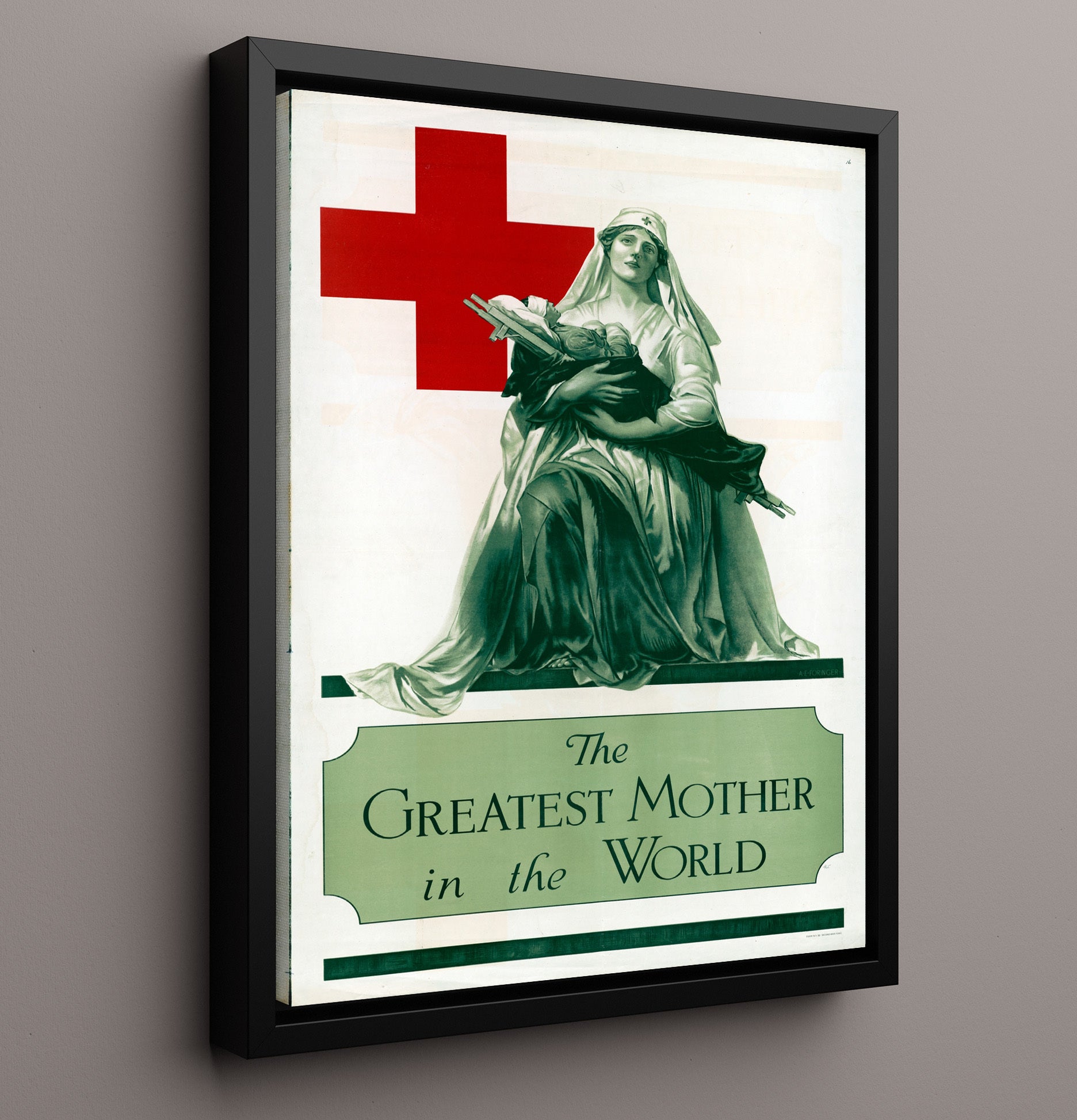 Vintage War Poster - Greatest Mother In The World Vintage War Wall Art - 16x20 Framed Canvas