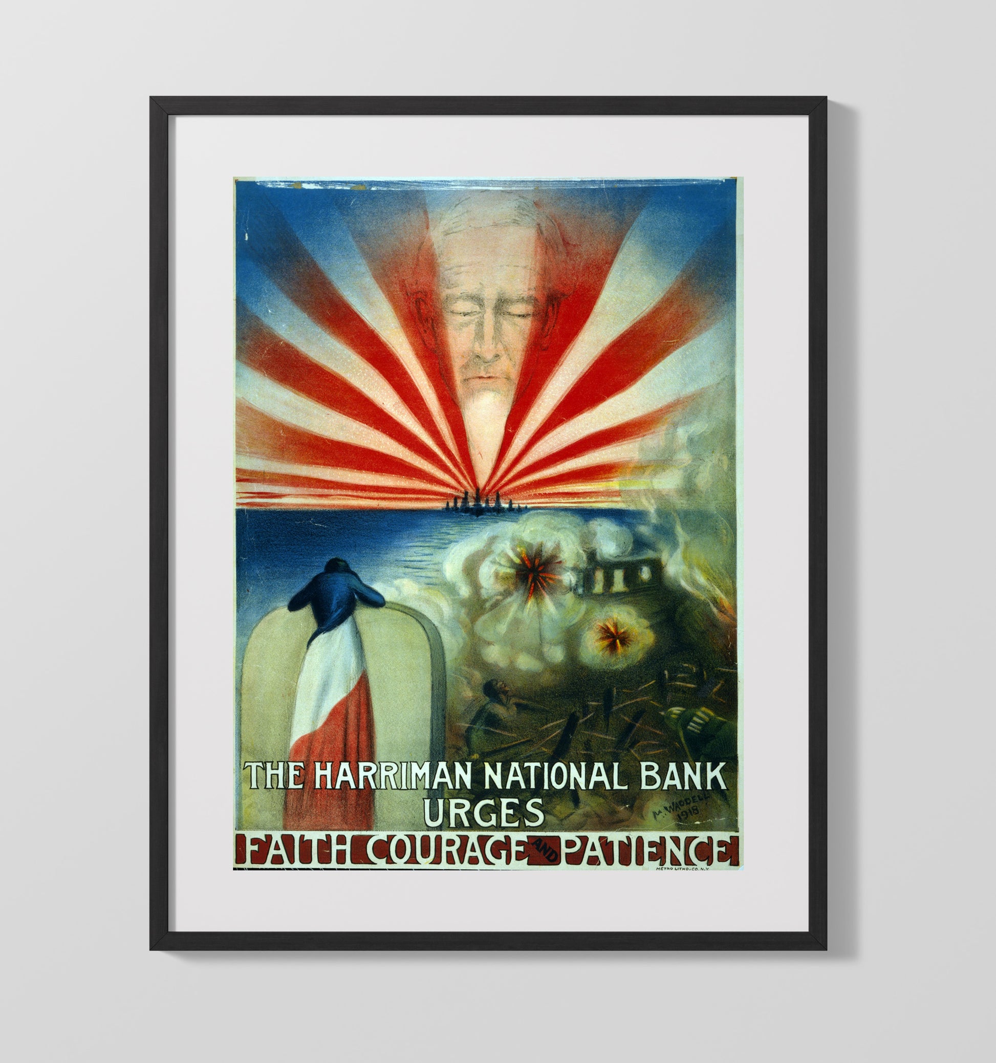 Harriman National Bank Faith Courage Patience war poster wall art 16x20 Gallery Frame