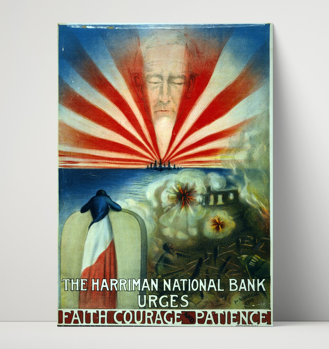 Vintage War Poster - Harriman National Bank Faith Courage Patience Vintage War Wall Art - 16x20 Unframed Print