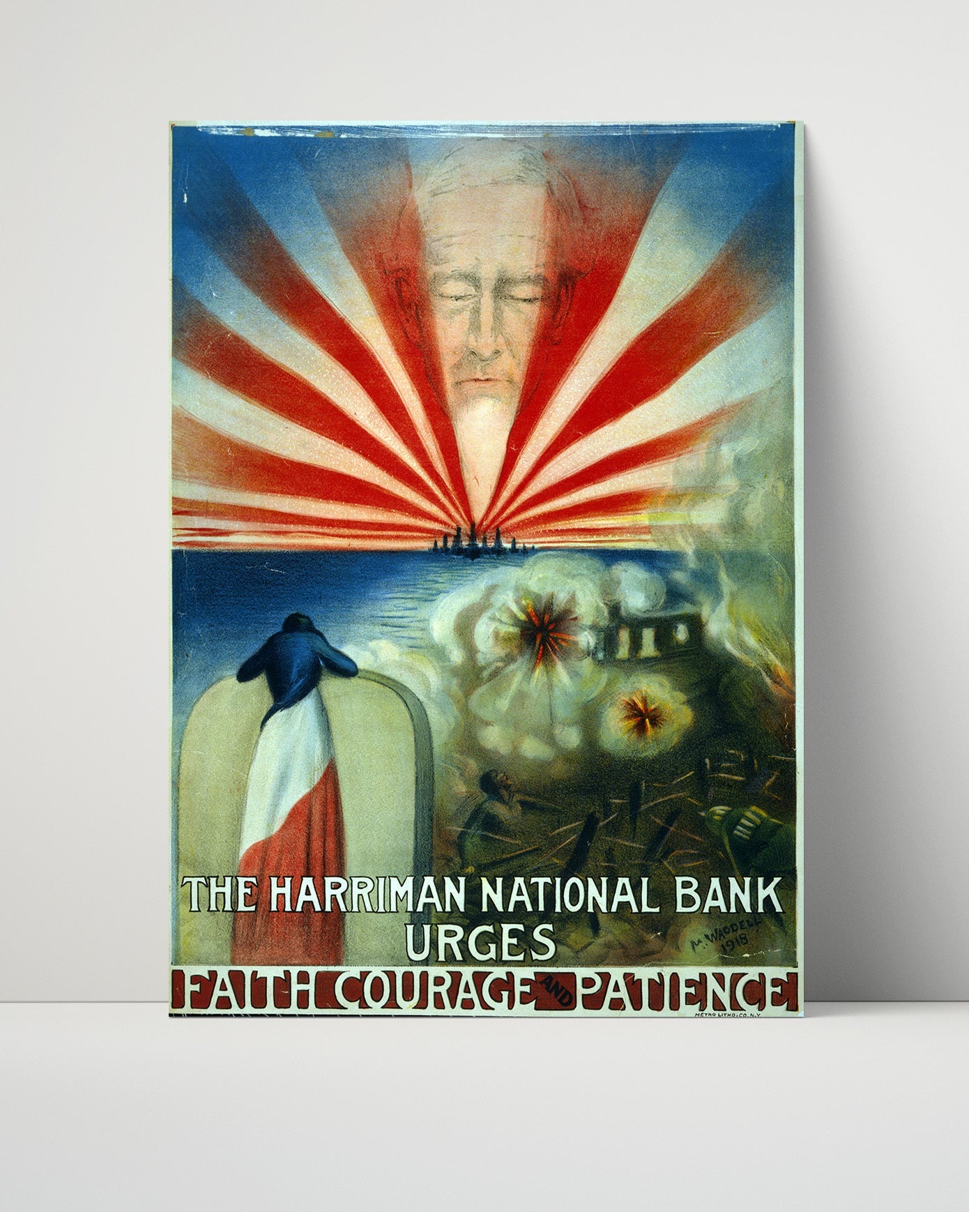 Vintage War Poster Unframed- Harriman National Bank Faith Courage Patience
