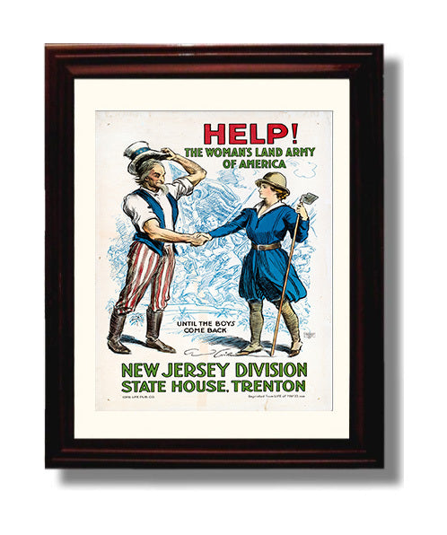 Vintage War Poster - Help The Womens Land Vintage War Wall Art - 8x10 Beveled Frame