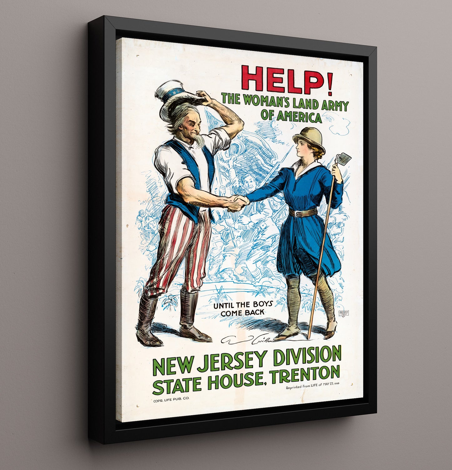 Vintage War Poster - Help The Womens Land Vintage War Wall Art - 16x20 Framed Canvas