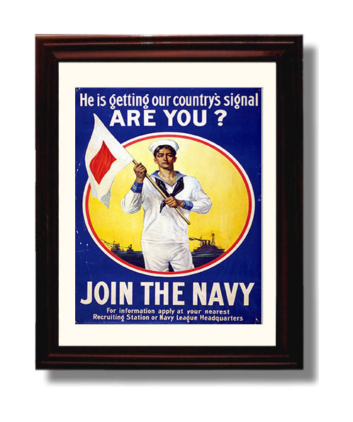 He's Getting Our Country's Signal Join the Navy war poster wall art 8x10 Beveled Frame