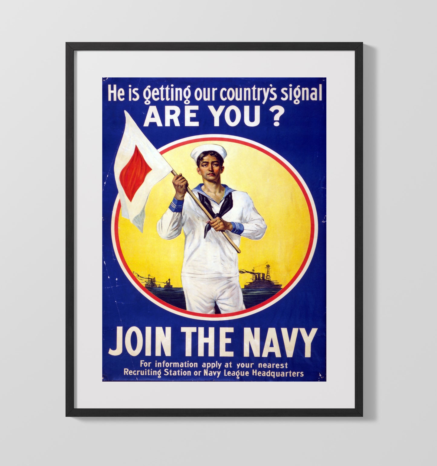 He's Getting Our Country's Signal Join the Navy war poster wall art 16x20 Gallery Frame