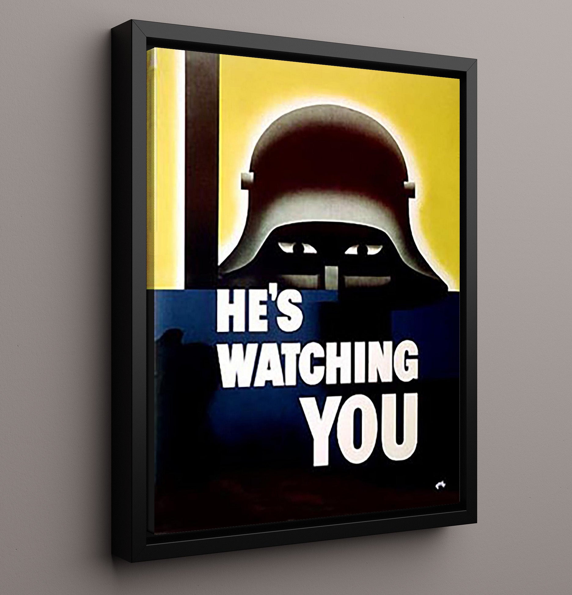 Vintage War Poster - Hes Watching You - Shadow Spy Vintage War Wall Art - 16x20 Framed Canvas
