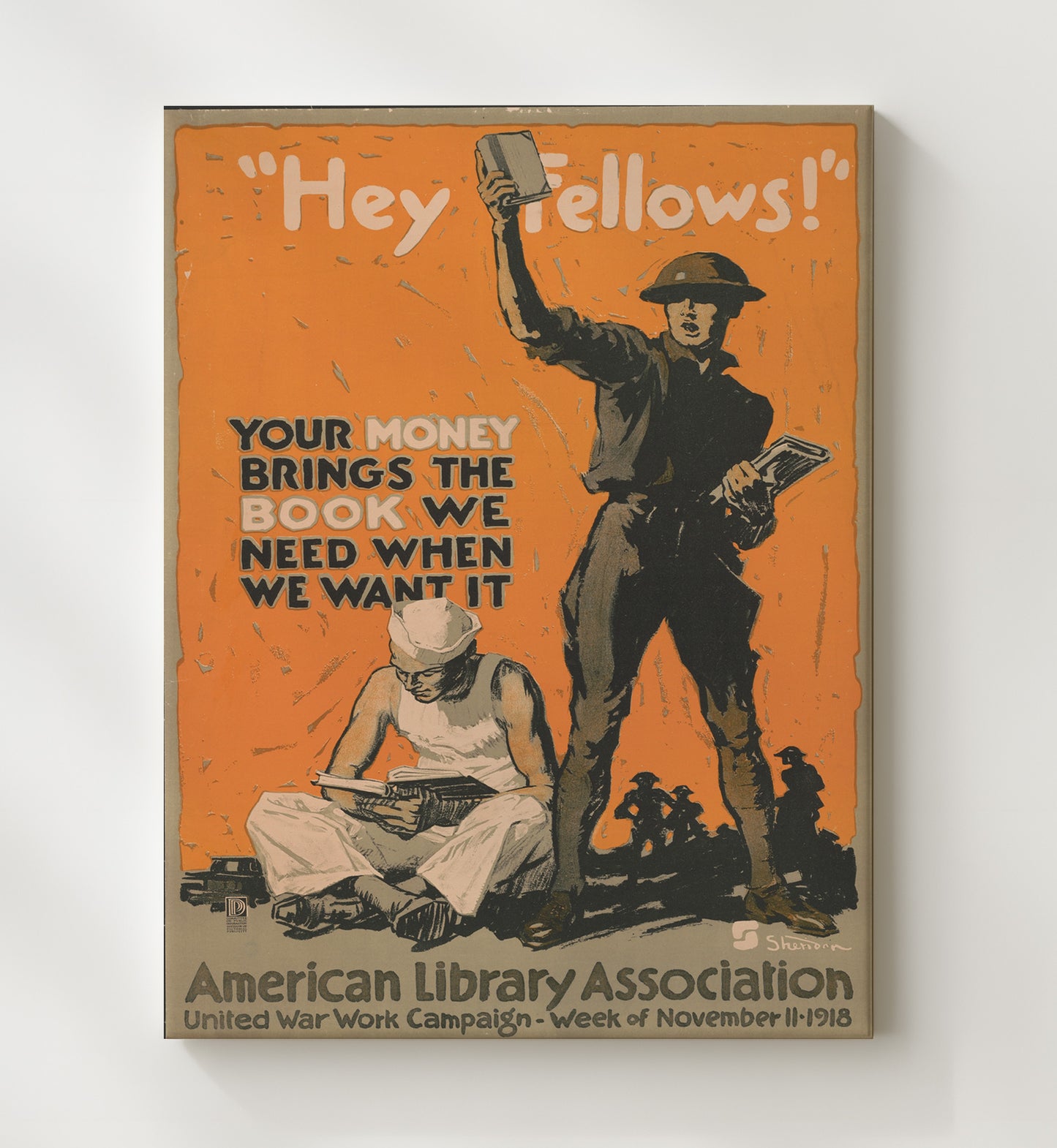 Vintage War Poster - Hey Fellows Your Money Brings the Books Vintage War Wall Art - 20x24 Canvas