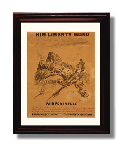 Vintage War Poster - His Liberty Bond Paid In Full Vintage War Wall Art - 8x10 Beveled Frame