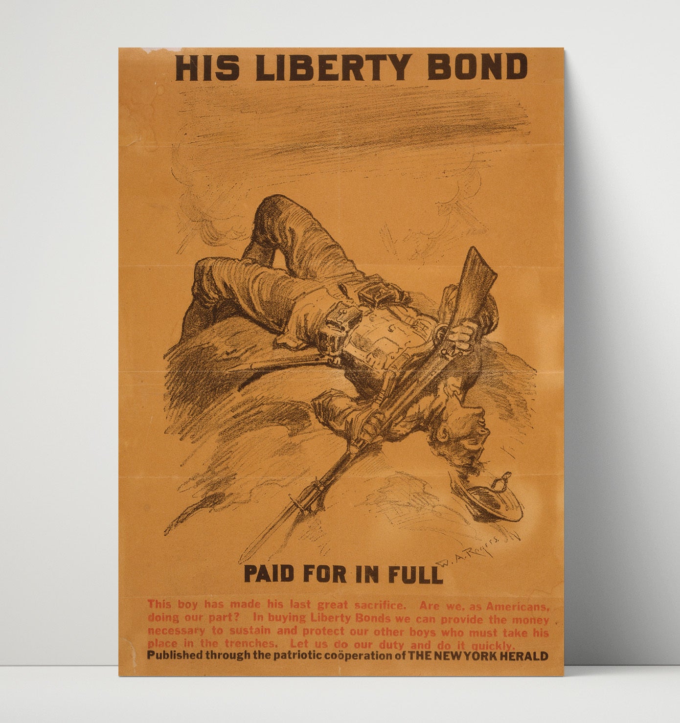 Vintage War Poster - His Liberty Bond Paid In Full Vintage War Wall Art - 16x20 Unframed Print