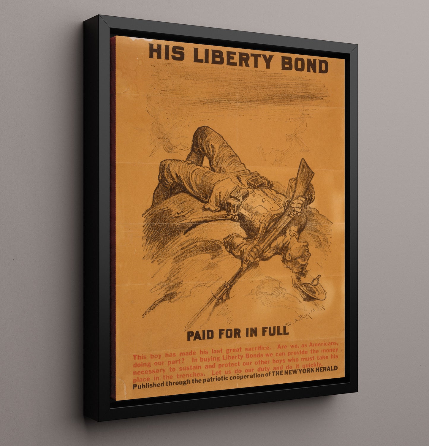 His Liberty Bond Paid In Full war poster wall art 16x20 Framed Canvas