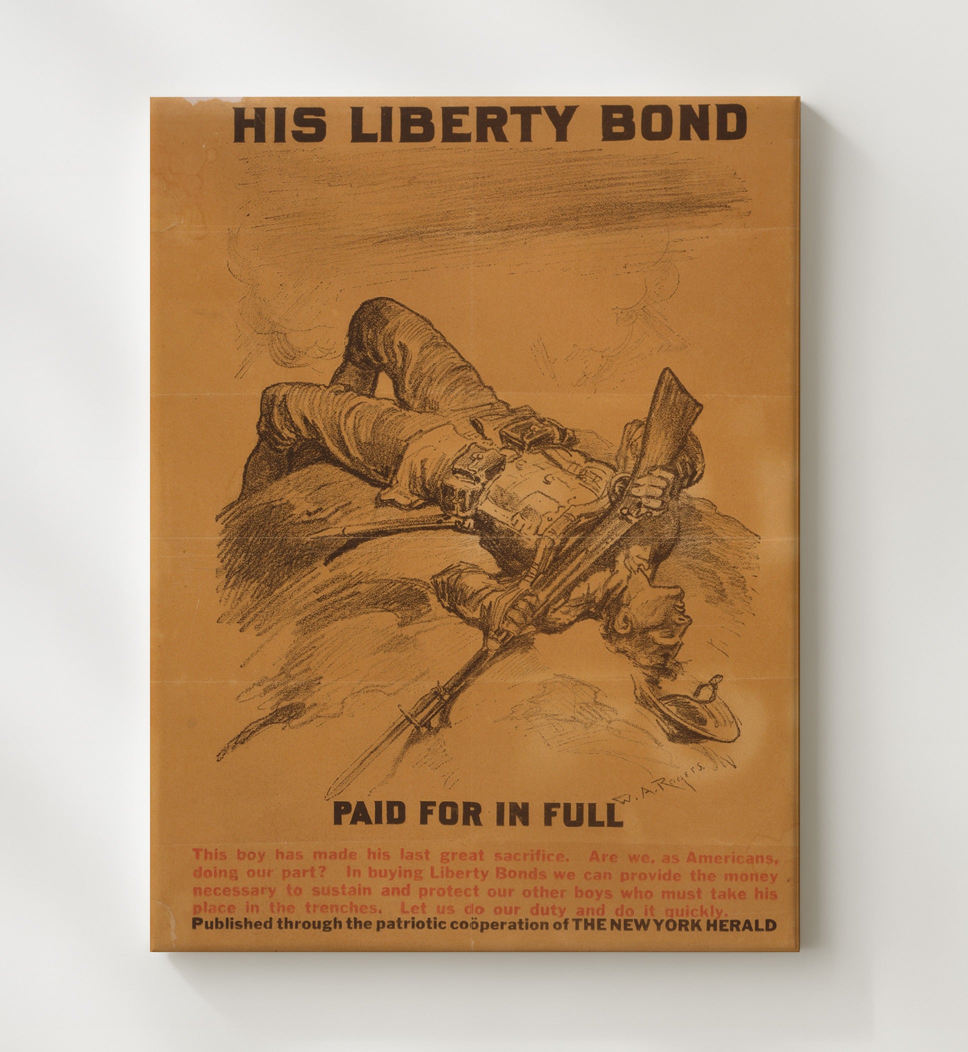 His Liberty Bond Paid In Full war poster wall art 20x24 Canvas