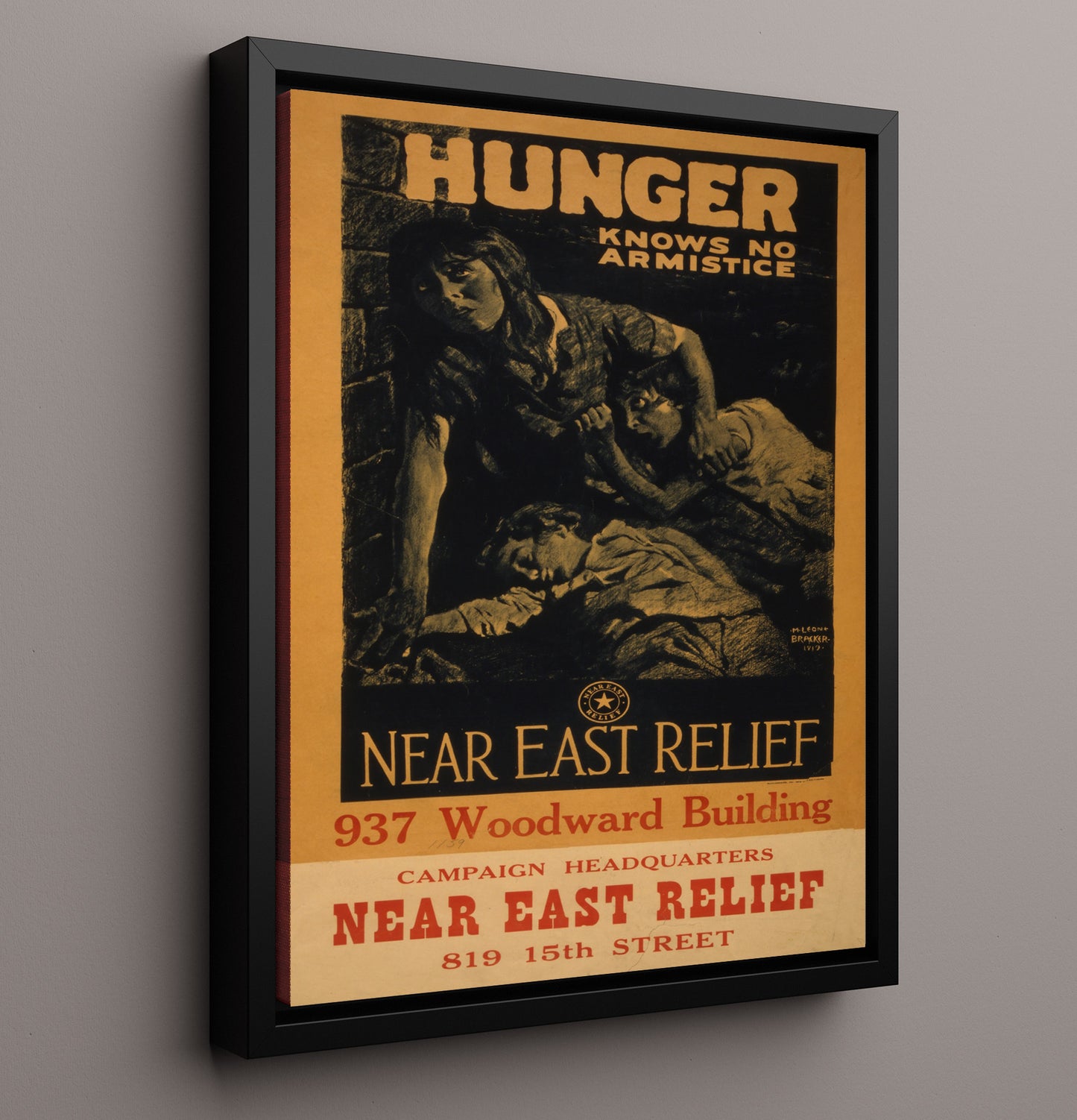 Vintage War Poster - Hunger Knows No Armistice Vintage War Wall Art - 16x20 Framed Canvas